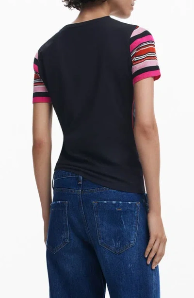 Desigual Minnie Mouse Stripe Sleeve Graphic T-shirt In Black