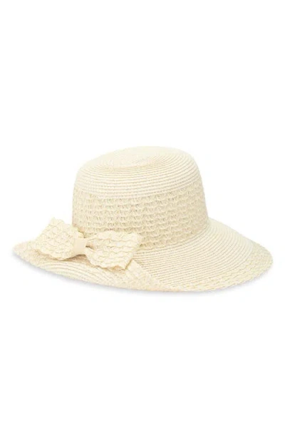 Nine West Bow Flip Up Floppy Straw Sunhat In Neutral