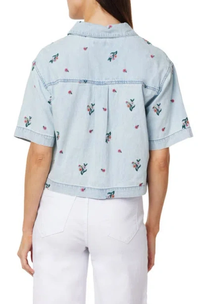 Kensie Embroidered Camp Shirt In Blue
