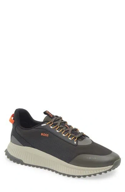 Hugo Boss Dark Breathable Sneakers With Orange Details Ttnm Evo Runn Rsgtx In Black