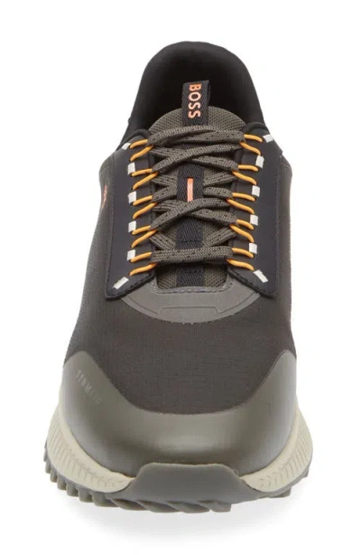 Hugo Boss Dark Breathable Sneakers With Orange Details Ttnm Evo Runn Rsgtx In Black