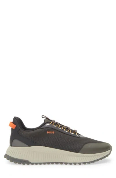 Hugo Boss Dark Breathable Sneakers With Orange Details Ttnm Evo Runn Rsgtx In Black