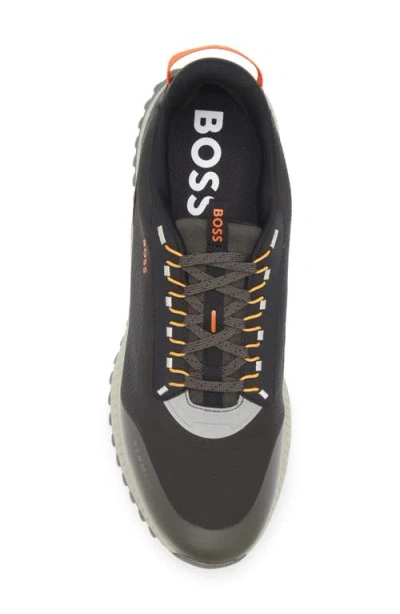 Hugo Boss Dark Breathable Sneakers With Orange Details Ttnm Evo Runn Rsgtx In Black