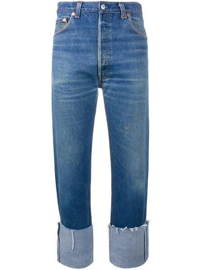 Shop Re/done High Rise Straight Leg Blue Jeans With Turned Up Cuffs