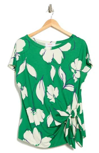 Renee C Floral Knotted Top In Green