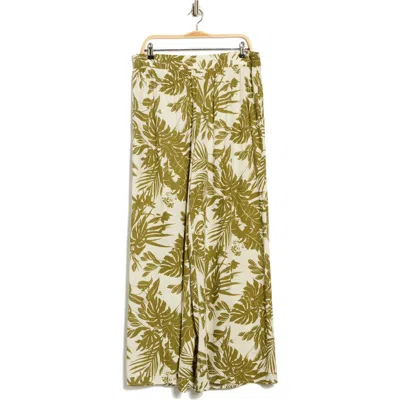 Renee C Tropical Print Wide Leg Pants In Neutral