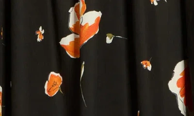 Renee C Floral Stretch Cotton Midi Skirt In Black