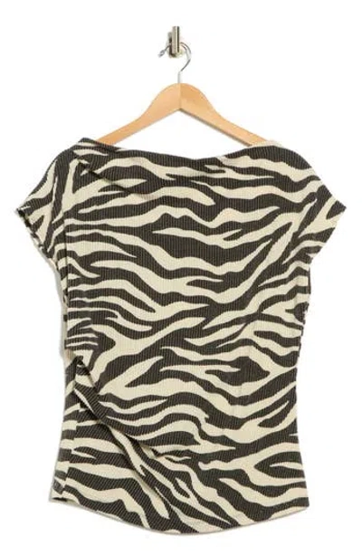 Renee C Zebra Stripe Cap Sleeve Ribbed Top In Black