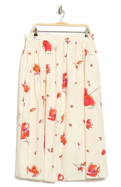 Renee C Floral Stretch Cotton Midi Skirt In Gray