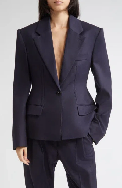 Stella Mccartney Molded Wool Gabardine Blazer In Blue