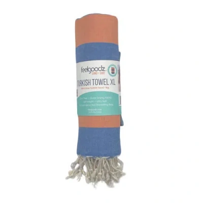 Feelgoodz Shoreline Xl Turkish Cotton Towel With Matching Pouch, Oeko-tex Certified