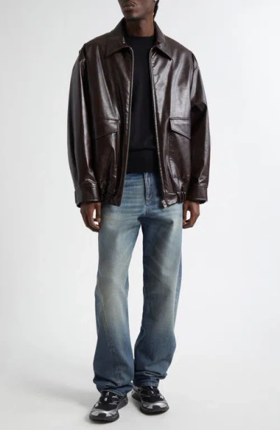 Mm6 Maison Margiela Leather Elbow Patch Crewneck Sweater In Black