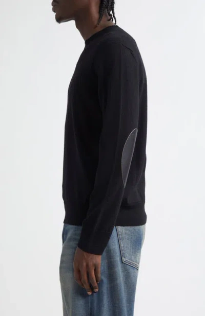Mm6 Maison Margiela Leather Elbow Patch Crewneck Sweater In Black