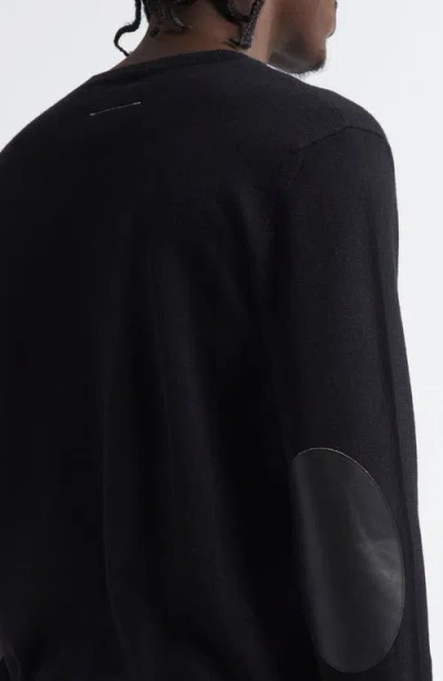 Mm6 Maison Margiela Leather Elbow Patch Crewneck Sweater In Black