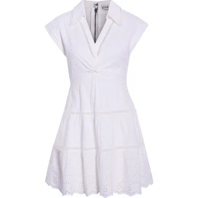 Alice And Olivia Alice + Olivia Mila Deep V-neck Cotton & Linen Eyelet Minidress In White