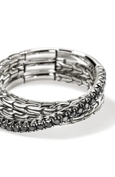 John Hardy Jh Essential Pavé Crossover Ring, Sterling Silver, Gemstones In Metallic
