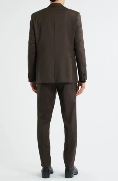 Allsaints Ross Slim Fit Solid Brown Stretch Wool Suit In Brown