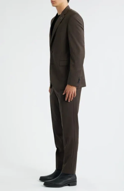 Allsaints Ross Slim Fit Solid Brown Stretch Wool Suit In Brown