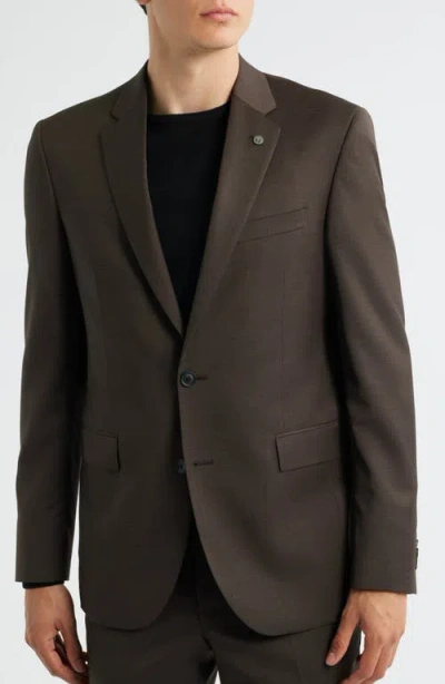 Allsaints Ross Slim Fit Solid Brown Stretch Wool Suit In Brown