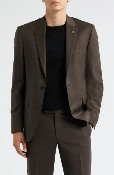 Allsaints Ross Slim Fit Solid Brown Stretch Wool Suit In Brown