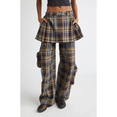 Collina Strada Lawn Plaid Skirt Overlay Cargo Pants In Gray