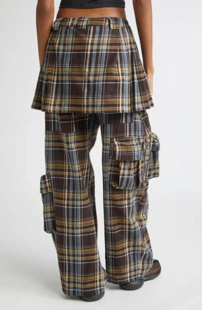 Collina Strada Lawn Plaid Skirt Overlay Cargo Pants In Gray