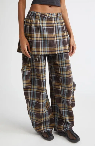 Collina Strada Lawn Plaid Skirt Overlay Cargo Pants In Gray
