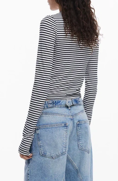 Desigual Logo Long Sleeve Cotton Graphic T-shirt In Gray