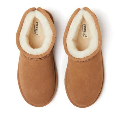 Dearfoams Fireside Riverland Genuine Shearling Micro Bootie In Brown