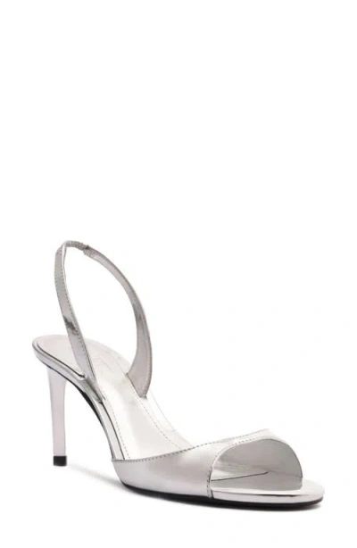 Schutz Scarlett Metallic Leather Mid-heel Slingback Sandals In Metallic