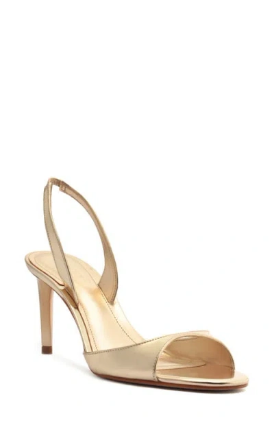 Schutz Scarlett Metallic Leather Mid-heel Slingback Sandals In Neutral