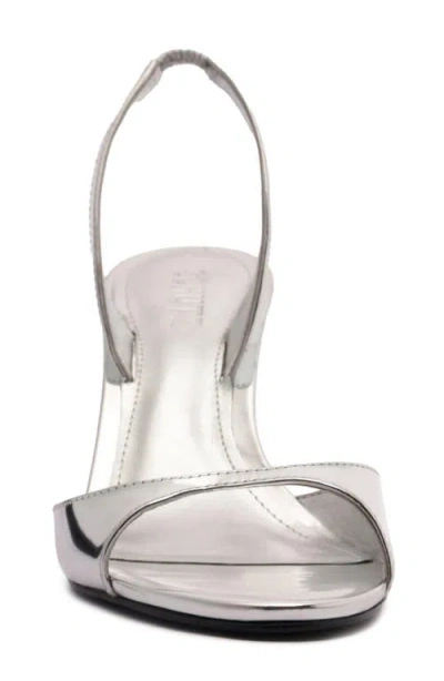 Schutz Scarlett Metallic Leather Mid-heel Slingback Sandals In Metallic