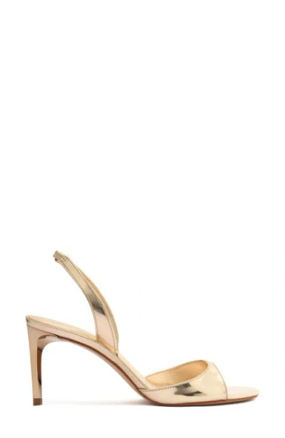 Schutz Scarlett Metallic Leather Mid-heel Slingback Sandals In Neutral