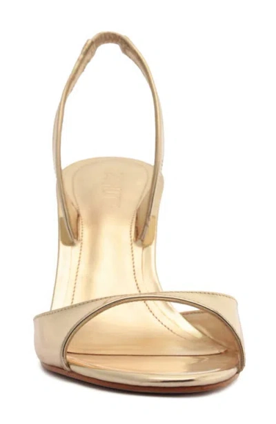 Schutz Scarlett Metallic Leather Mid-heel Slingback Sandals In Neutral