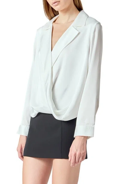 Endless Rose Satin Wrap Shirt In White