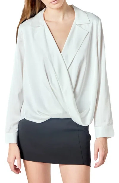 Endless Rose Satin Wrap Shirt In White