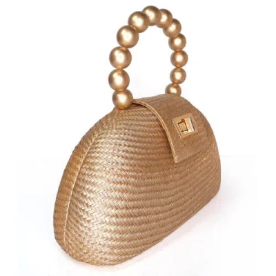 Soli & Sun The Orla Woven Straw & Wooden Bead Statement Clutch Bag