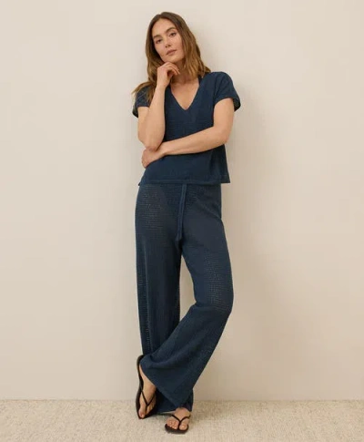 Pact Beachside Linen V-neck Top Made With Organic Cotton In Blue