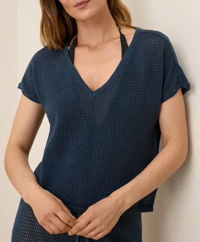 Pact Beachside Linen V-neck Top Made With Organic Cotton In Blue