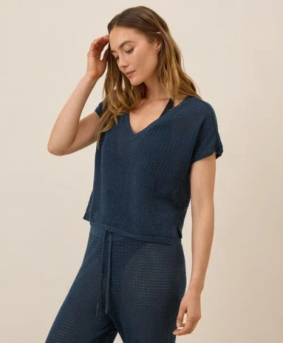 Pact Beachside Linen V-neck Top Made With Organic Cotton In Blue
