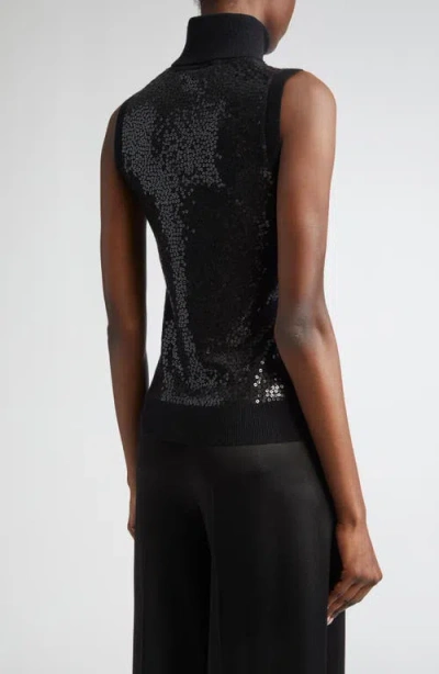 Michael Kors Collection Sequin Embellished Sleeveless Cashmere Turtleneck Sweater In Black