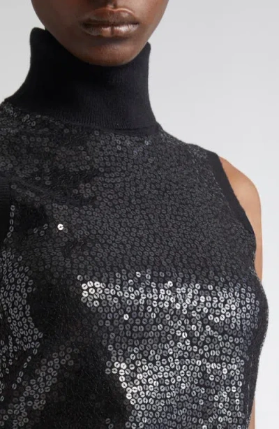 Michael Kors Collection Sequin Embellished Sleeveless Cashmere Turtleneck Sweater In Black