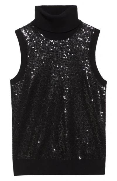 Michael Kors Collection Sequin Embellished Sleeveless Cashmere Turtleneck Sweater In Black