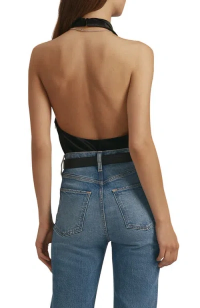 Favorite Daughter The Ladies Night Satin Halter Top In Black