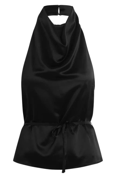 Favorite Daughter The Ladies Night Satin Halter Top In Black