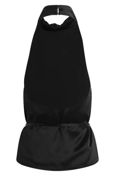 Favorite Daughter The Ladies Night Satin Halter Top In Black
