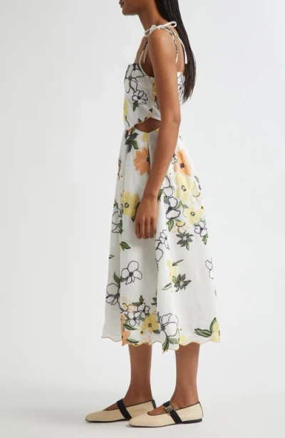 Stine Goya Floral Cutout Detail Midi Dress In Neutral