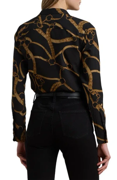Ralph Lauren Plus Size Classic-fit Belting-print Crepe Shirt In Black