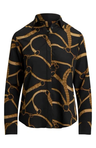 Ralph Lauren Plus Size Classic-fit Belting-print Crepe Shirt In Black