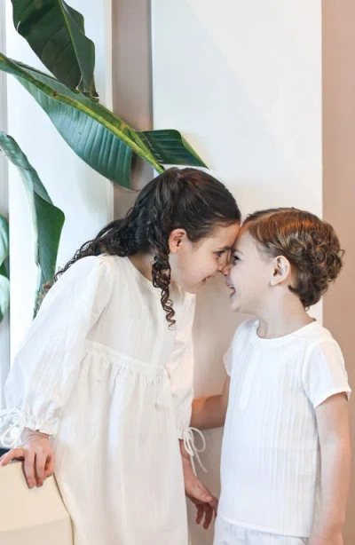 Maniere Manière Kids' Textured Stripe Cotton Blend Top In White